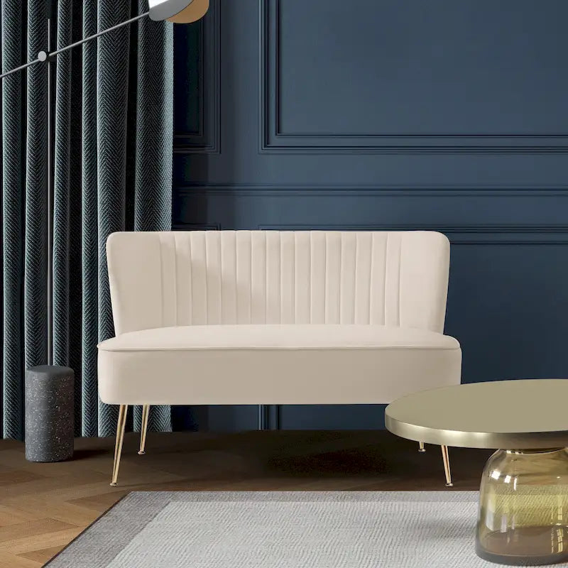 Causeuse sans accoudoirs en velours avec dossier festonné – 2 places, plusieurs coloris