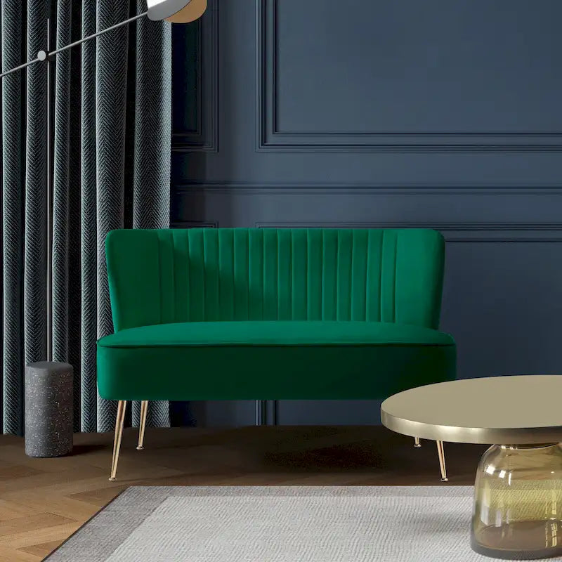 Causeuse sans accoudoirs en velours avec dossier festonné – 2 places, plusieurs coloris