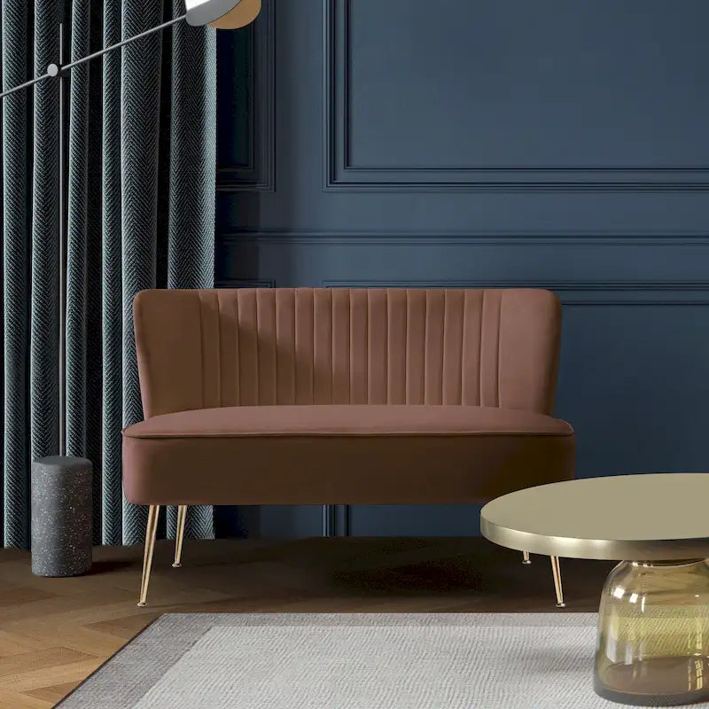 Causeuse sans accoudoirs en velours avec dossier festonné – 2 places, plusieurs coloris