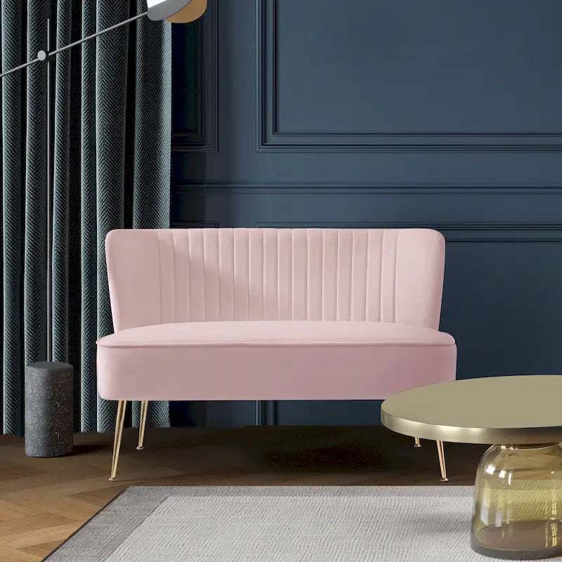 Causeuse sans accoudoirs en velours avec dossier festonné – 2 places, plusieurs coloris