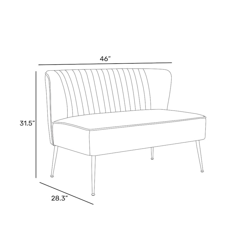 Causeuse sans accoudoirs en velours avec dossier festonné – 2 places, plusieurs coloris