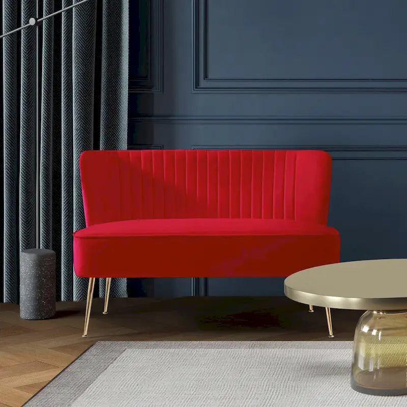 Causeuse sans accoudoirs en velours avec dossier festonné – 2 places, plusieurs coloris