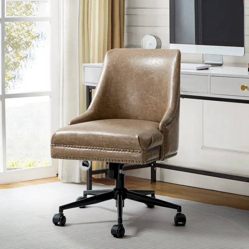 Chaise de bureau pivotante à accoudoirs, en similicuir, dossier mi-hauteur, 1 personne