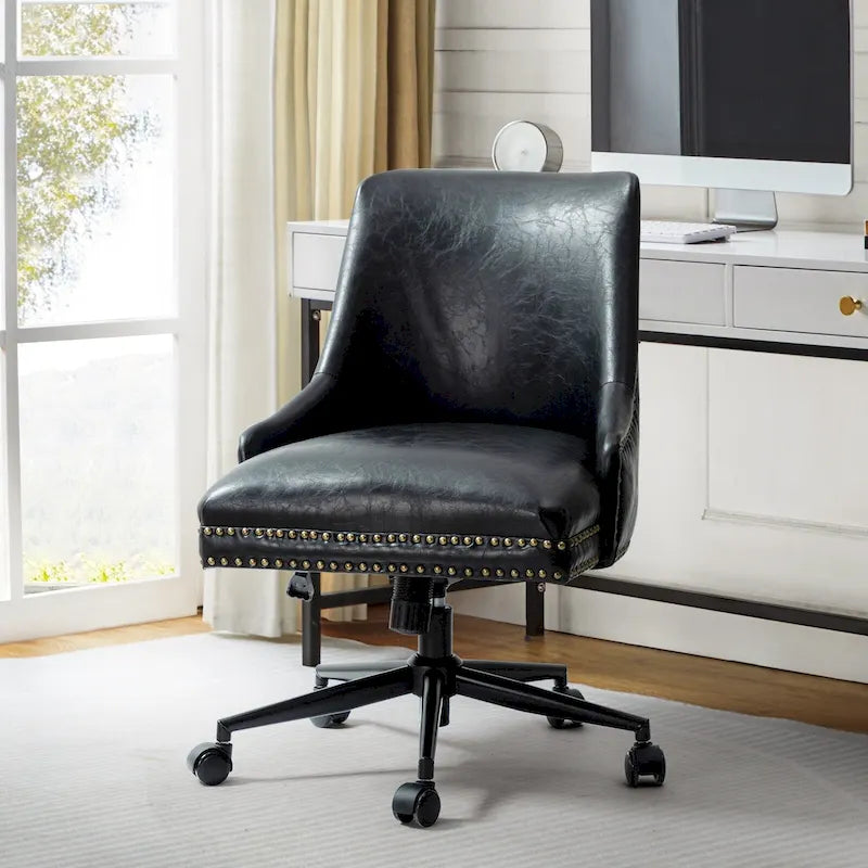 Chaise de bureau pivotante à accoudoirs, en similicuir, dossier mi-hauteur, 1 personne