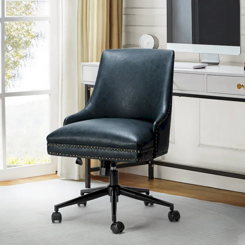 Chaise de bureau pivotante à accoudoirs, en similicuir, dossier mi-hauteur, 1 personne