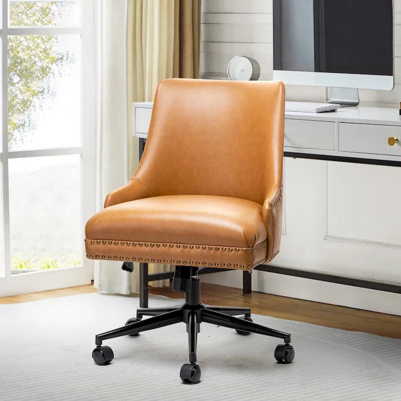 Chaise de bureau pivotante à accoudoirs, en similicuir, dossier mi-hauteur, 1 personne