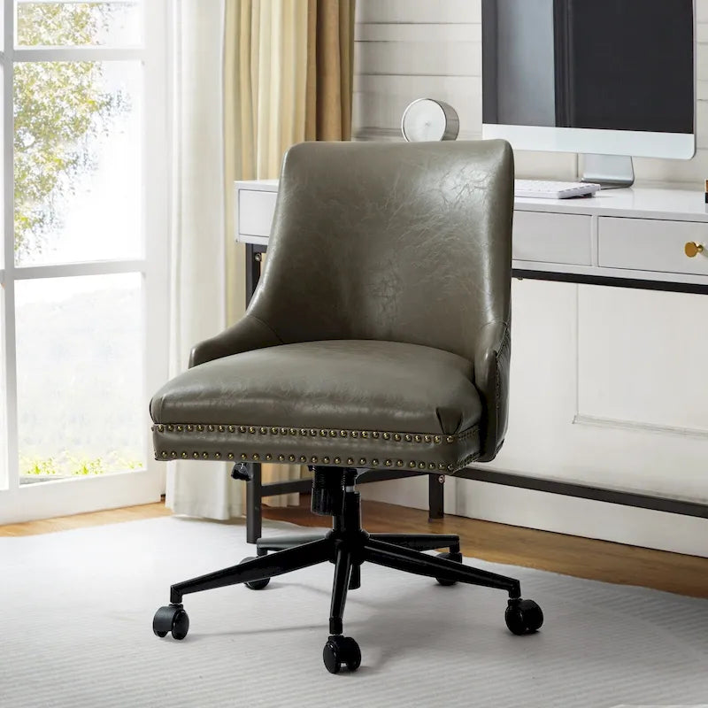 Chaise de bureau pivotante à accoudoirs, en similicuir, dossier mi-hauteur, 1 personne