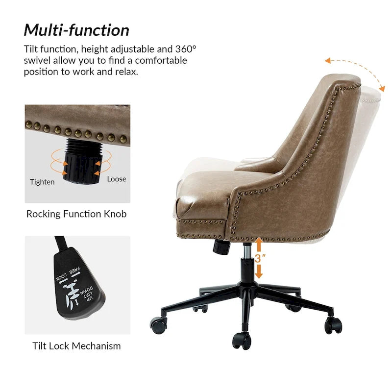 Chaise de bureau pivotante à accoudoirs, en similicuir, dossier mi-hauteur, 1 personne