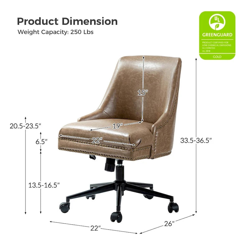 Chaise de bureau pivotante à accoudoirs, en similicuir, dossier mi-hauteur, 1 personne