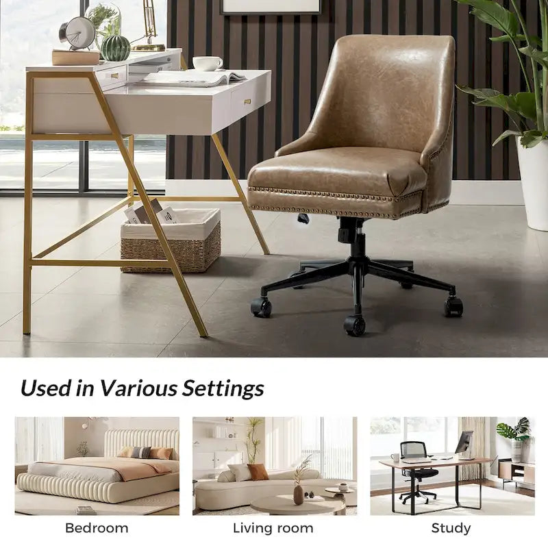 Chaise de bureau pivotante à accoudoirs, en similicuir, dossier mi-hauteur, 1 personne