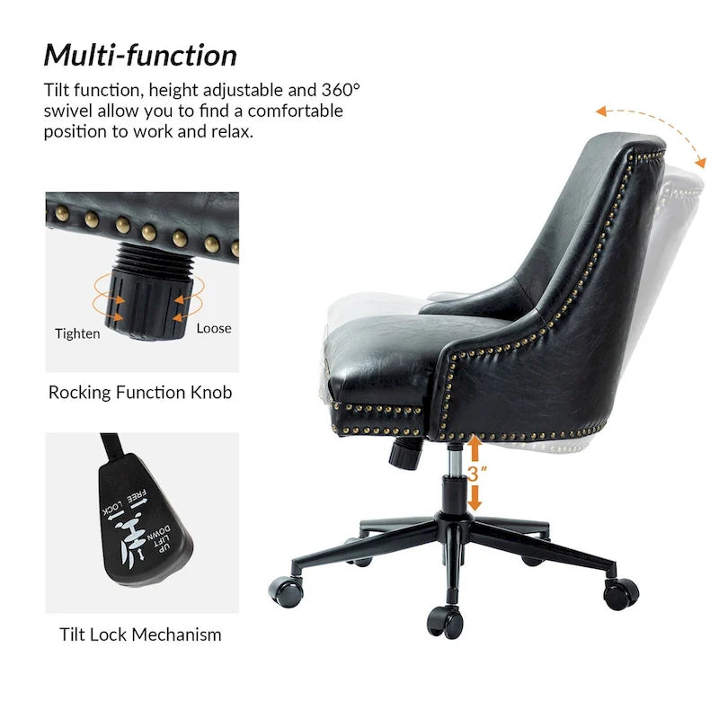 Chaise de bureau pivotante à accoudoirs, en similicuir, dossier mi-hauteur, 1 personne