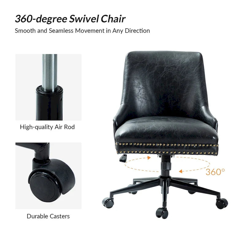 Chaise de bureau pivotante à accoudoirs, en similicuir, dossier mi-hauteur, 1 personne
