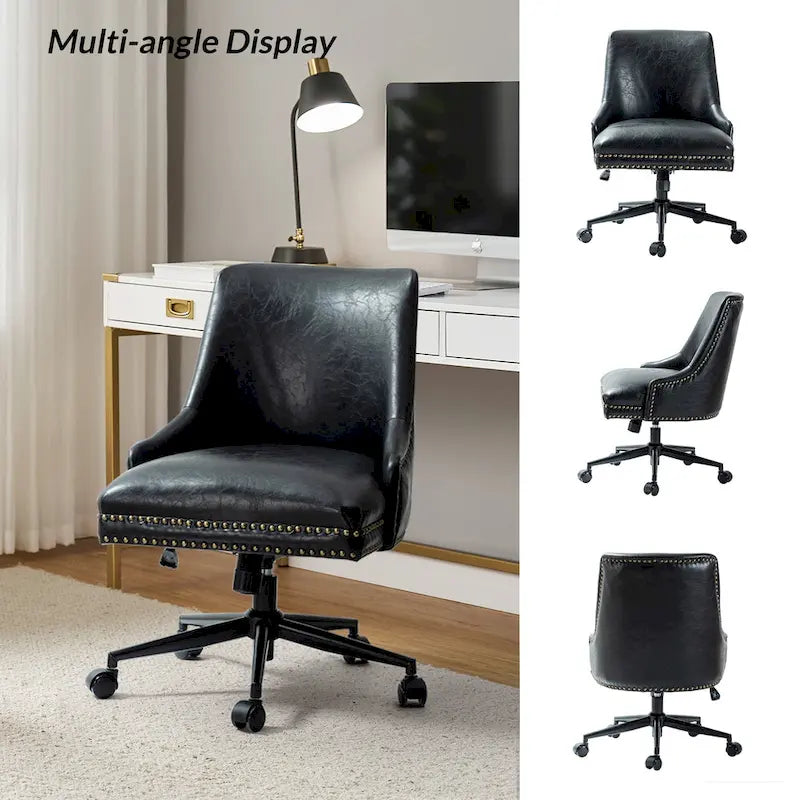 Chaise de bureau pivotante à accoudoirs, en similicuir, dossier mi-hauteur, 1 personne