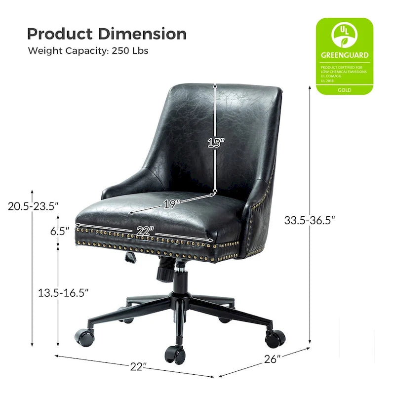 Chaise de bureau pivotante à accoudoirs, en similicuir, dossier mi-hauteur, 1 personne