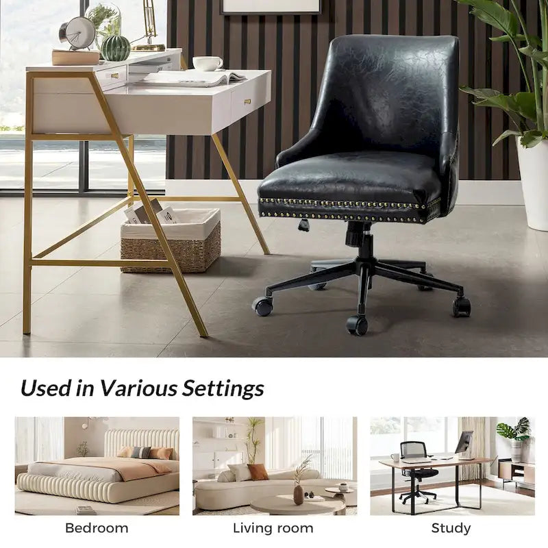 Chaise de bureau pivotante à accoudoirs, en similicuir, dossier mi-hauteur, 1 personne