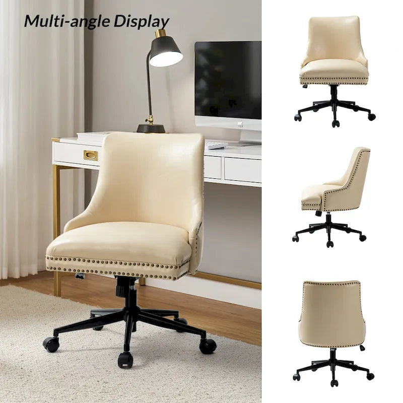 Chaise de bureau pivotante à accoudoirs, en similicuir, dossier mi-hauteur, 1 personne