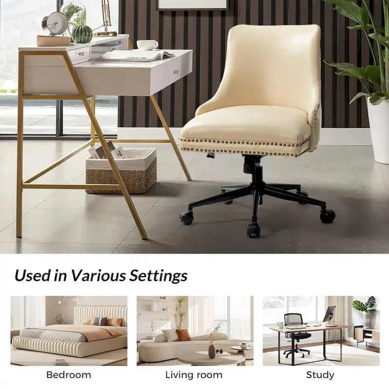 Chaise de bureau pivotante à accoudoirs, en similicuir, dossier mi-hauteur, 1 personne