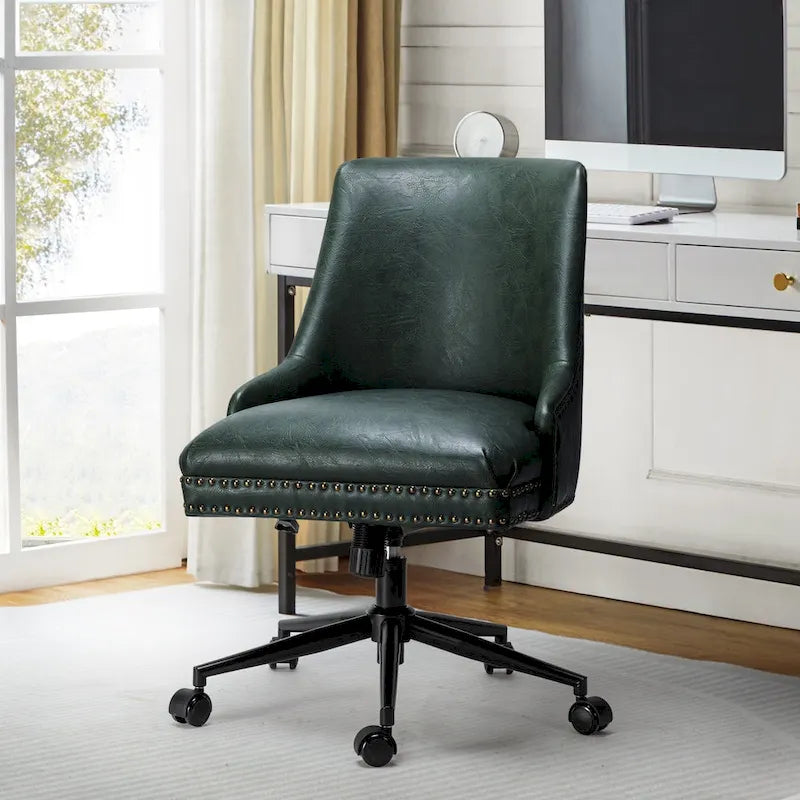 Chaise de bureau pivotante à accoudoirs, en similicuir, dossier mi-hauteur, 1 personne