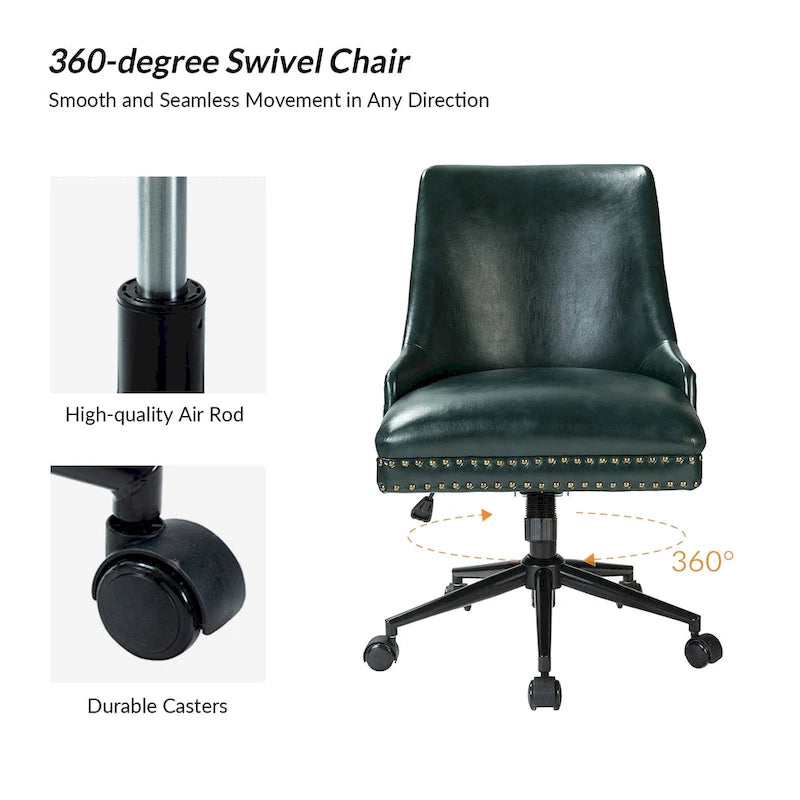 Chaise de bureau pivotante à accoudoirs, en similicuir, dossier mi-hauteur, 1 personne