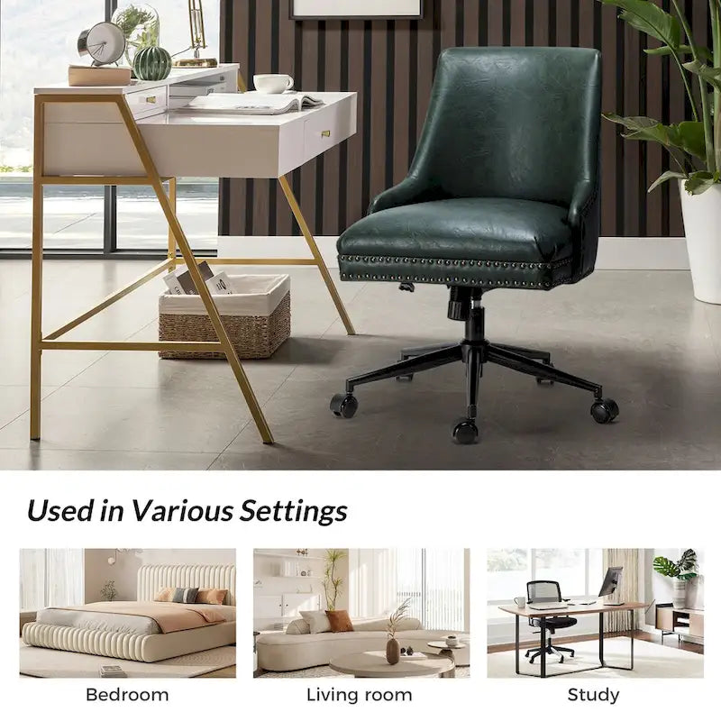 Chaise de bureau pivotante à accoudoirs, en similicuir, dossier mi-hauteur, 1 personne