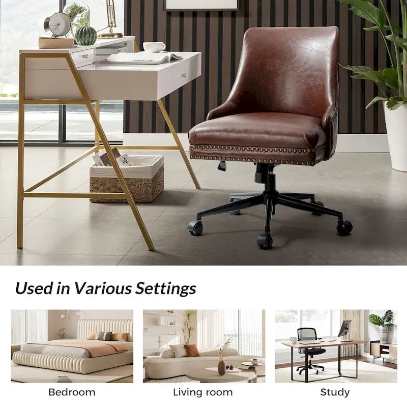 Chaise de bureau pivotante à accoudoirs, en similicuir, dossier mi-hauteur, 1 personne