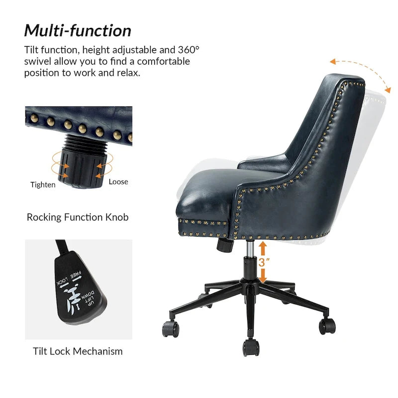 Chaise de bureau pivotante à accoudoirs, en similicuir, dossier mi-hauteur, 1 personne
