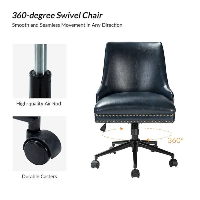 Chaise de bureau pivotante à accoudoirs, en similicuir, dossier mi-hauteur, 1 personne