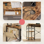 Bureau d'angle en L à LED en aspect bois gris/brun rustique/bois blanc/fibre de carbone, 1 personne, 241 cm