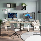 Bureau d'angle en L à LED en aspect bois gris/brun rustique/bois blanc/fibre de carbone, 1 personne, 241 cm