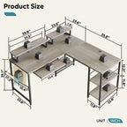 Bureau d'angle en L à LED en aspect bois gris/brun rustique/bois blanc/fibre de carbone, 1 personne, 241 cm