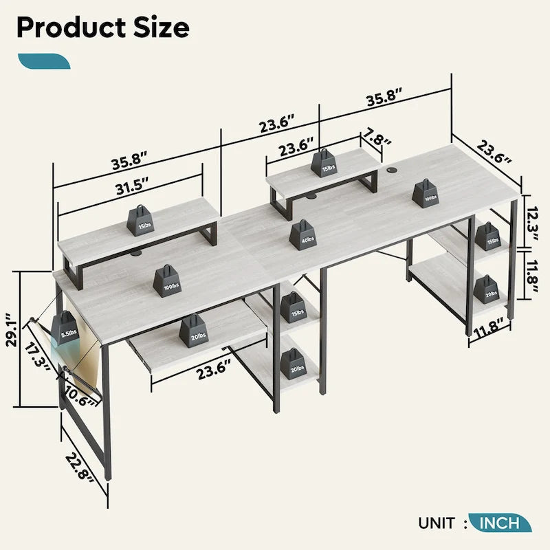 Bureau d'angle en L à LED en aspect bois gris/brun rustique/bois blanc/fibre de carbone, 1 personne, 241 cm