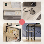 Bureau d'angle en L à LED en aspect bois gris/brun rustique/bois blanc/fibre de carbone, 1 personne, 241 cm