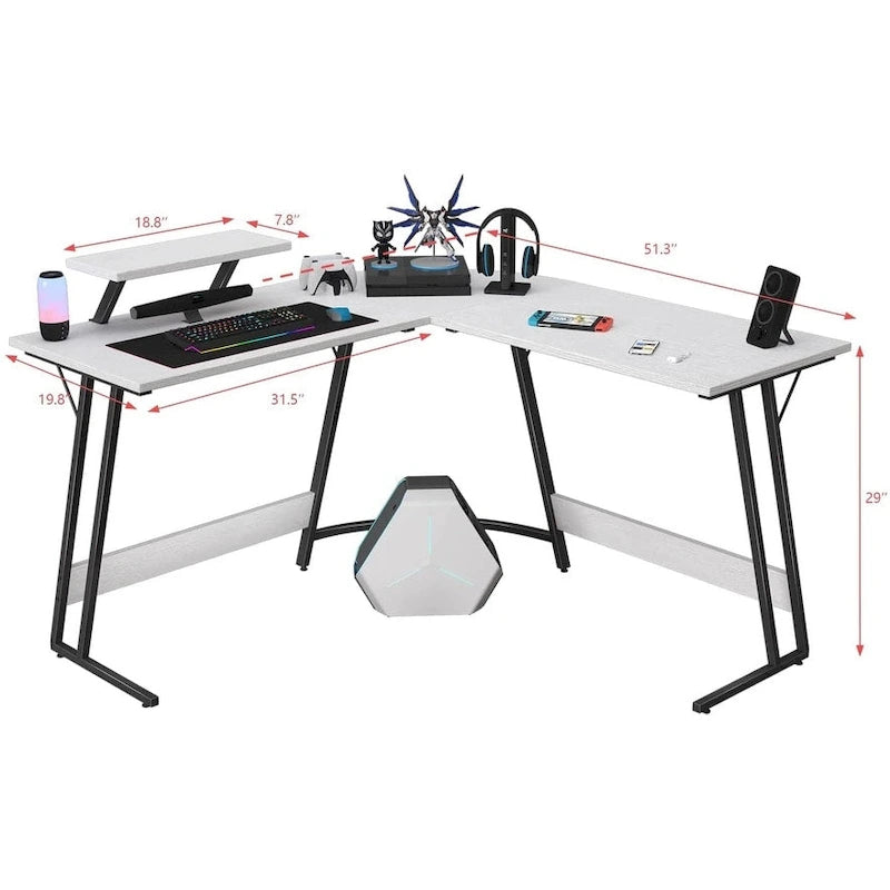Bureau d'angle en L pour 1 personne avec support d'écran, blanc/marron/graphite/noir