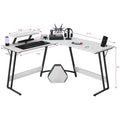 Bureau d'angle en L pour 1 personne avec support d'écran, blanc/marron/graphite/noir