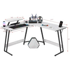 Bureau d'angle en L pour 1 personne avec support d'écran, blanc/marron/graphite/noir