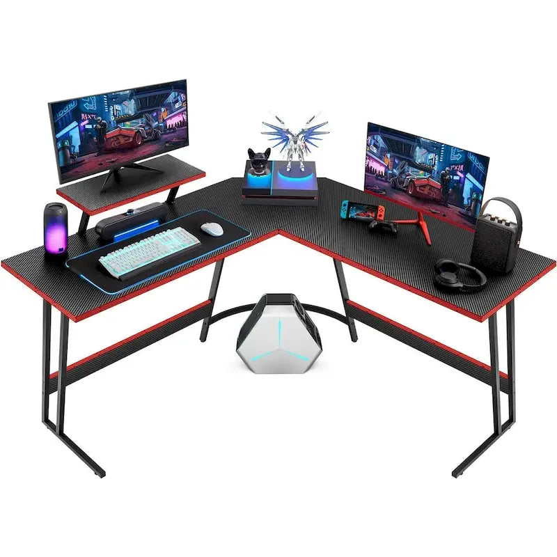 Bureau d'angle en L pour 1 personne avec support d'écran, blanc/marron/graphite/noir