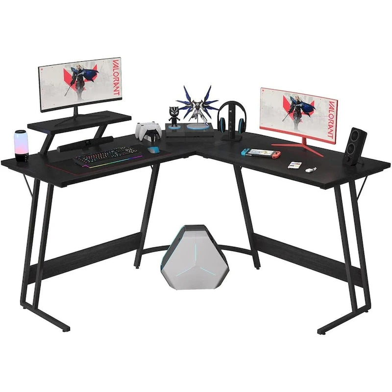 Bureau d'angle en L pour 1 personne avec support d'écran, blanc/marron/graphite/noir