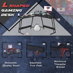 Bureau d'angle en L pour 1 personne avec support d'écran, blanc/marron/graphite/noir