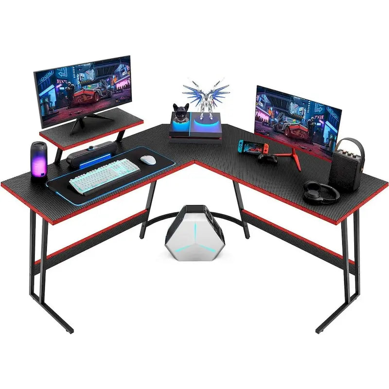 Bureau d'angle en L pour 1 personne avec support d'écran, blanc/marron/graphite/noir