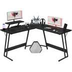 Bureau d'angle en L pour 1 personne avec support d'écran, blanc/marron/graphite/noir