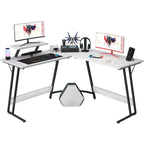 Bureau d'angle en L pour 1 personne avec support d'écran, blanc/marron/graphite/noir
