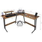 Bureau d'angle en L pour 1 personne avec support d'écran, blanc/marron/graphite/noir