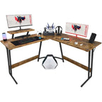 Bureau d'angle en L pour 1 personne avec support d'écran, blanc/marron/graphite/noir