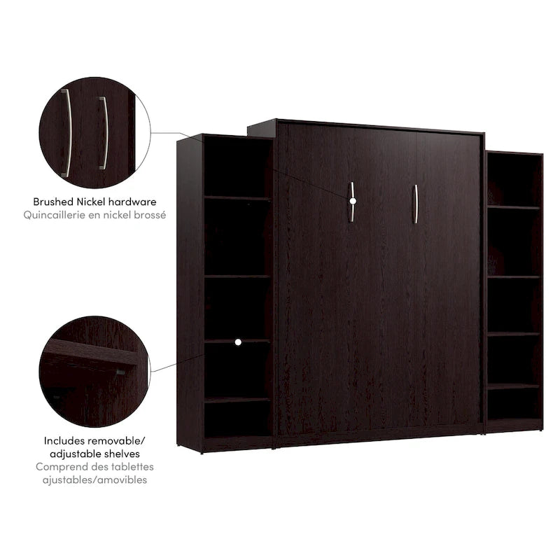 Lit escamotable Queen avec organisateurs de placard, 267 cm (105 po) de large – Assemblage à 2 personnes