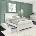 Lit double rustique avec tête de lit et tiroirs de rangement, finition délavée/bois flotté – 2 couchages