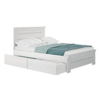 Lit double rustique avec tête de lit et tiroirs de rangement, finition délavée/bois flotté – 2 couchages