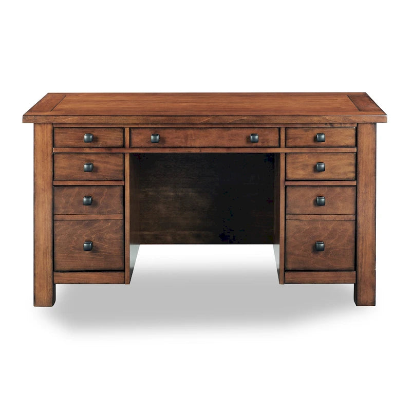 Bureau exécutif sur piètement en érable vieilli marron, 137 cm de large, pour une personne