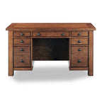 Bureau exécutif sur piètement en érable vieilli marron, 137 cm de large, pour une personne