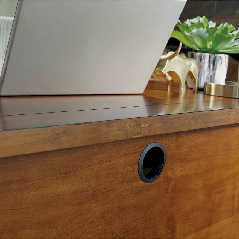 Bureau exécutif sur piètement en érable vieilli marron, 137 cm de large, pour une personne