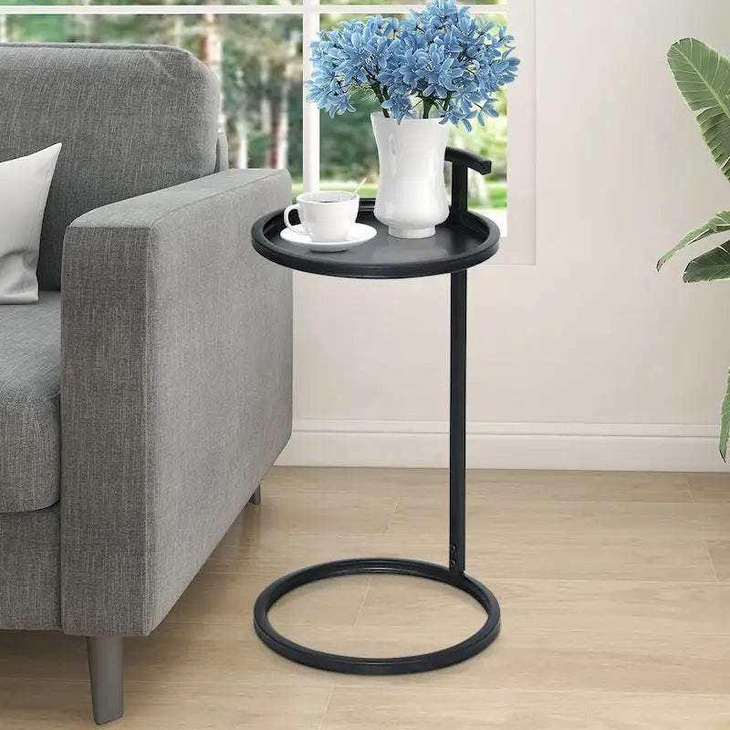 Table d'appoint ronde en métal en forme de C, or et noir – 30 ou 35 cm de diamètre, pour 1 personne